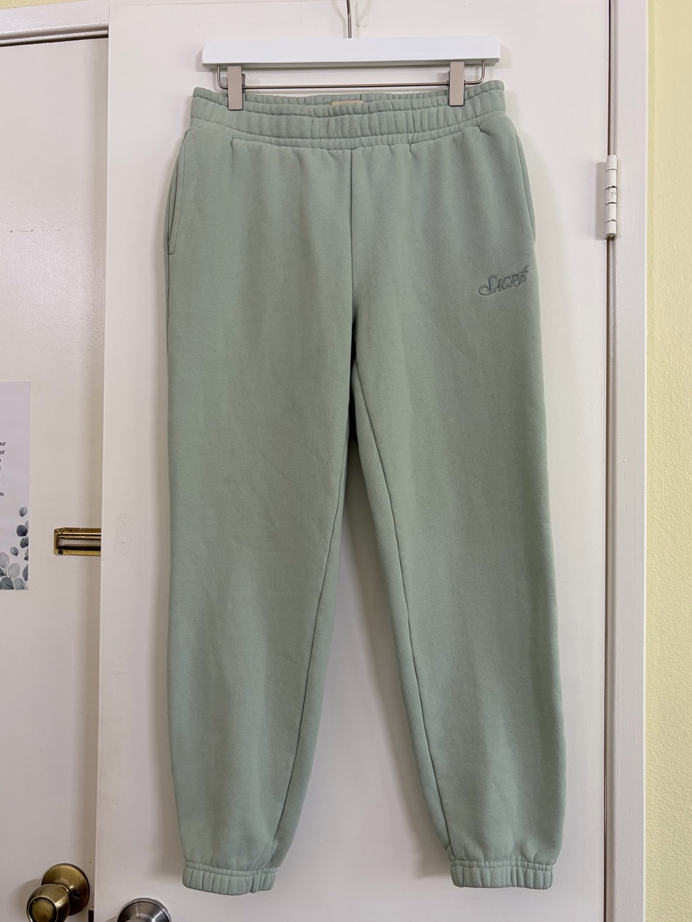 SACRÉ Sage Green Fleece Lined Jogger Sweatpants Cozy Athleisure Lounge Size S